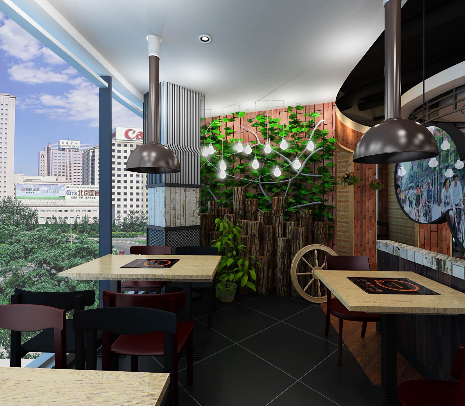 原木風(fēng)格烤肉店裝修設(shè)計-第3張圖片-上海古都建筑設(shè)計集團(tuán)